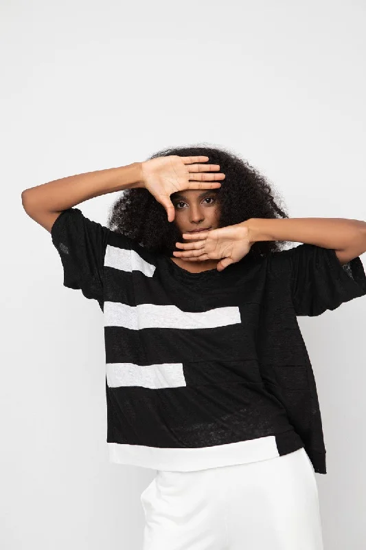 Great Deals Ozai N Ku Linen Black & White Top