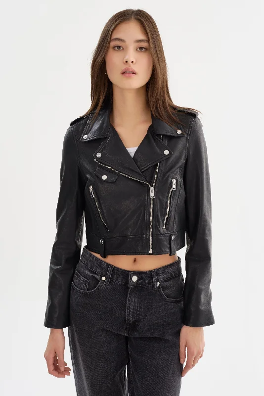 Price Meltdown CIARA | Cropped Leather Biker Jacket