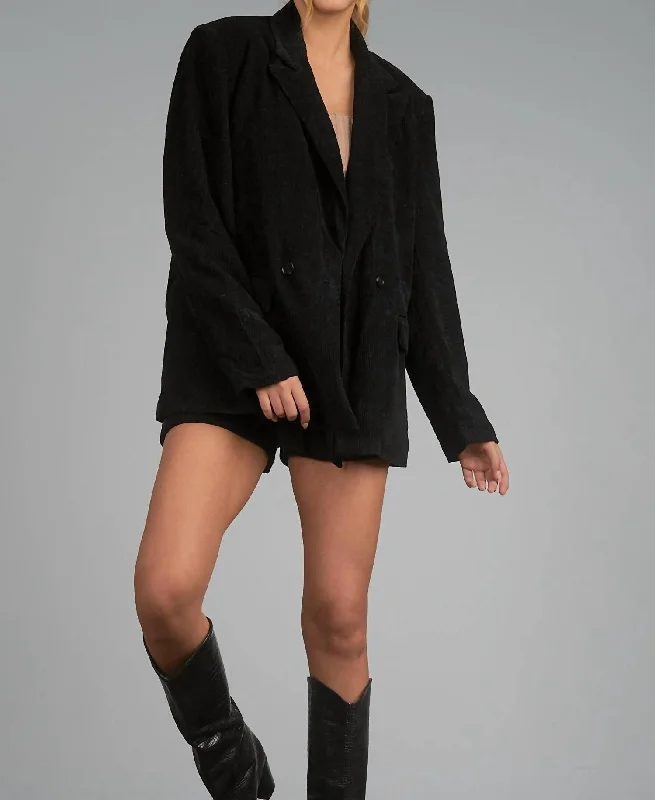 Factory Direct Sale Cassie Oversized Corduroy Blazer In Black