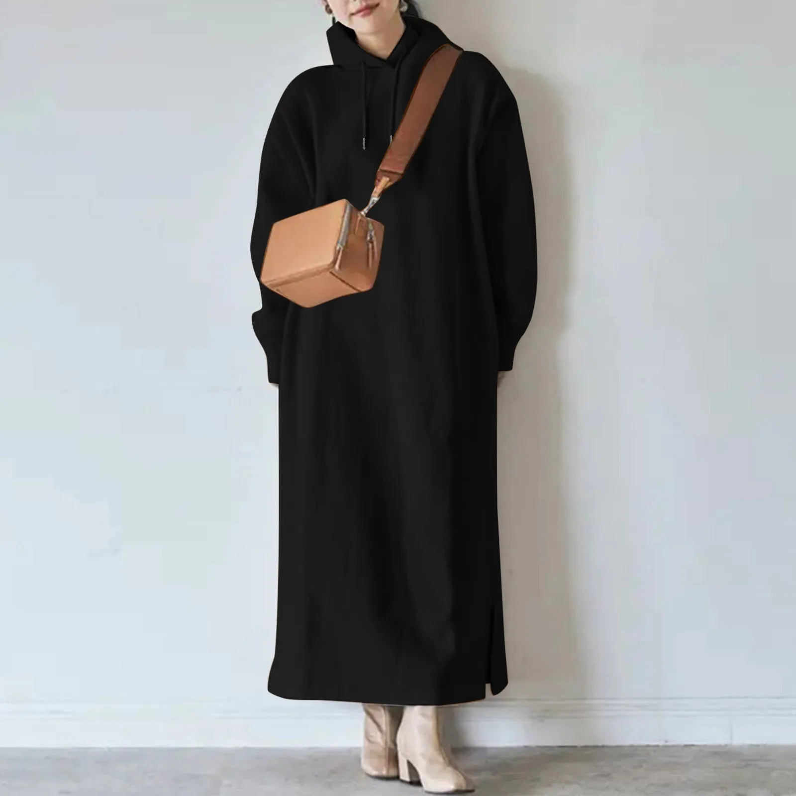 vintage-inspired dressJuliaFashion - New Casual Hooded Vestidos 2024 Autumn Solid Sweatshirt Oversized Hoodies Robe Female Winter Warm Loose Dress