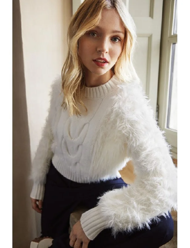 Don't Wait Molly Bracken OFF White Cable-knit Sweater With Textured Sleeves