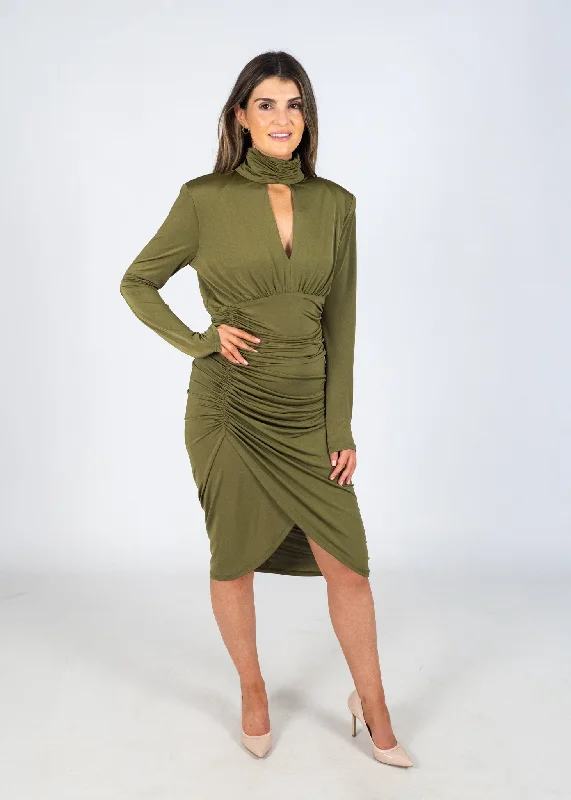 Unmissable Offer Access Pesto Green Midi Dress With Gathering