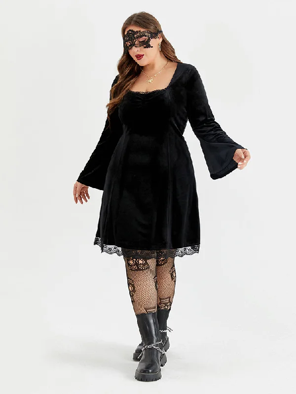 printed dressHalloween Flare Sleeve Velvet Dress Without Belt