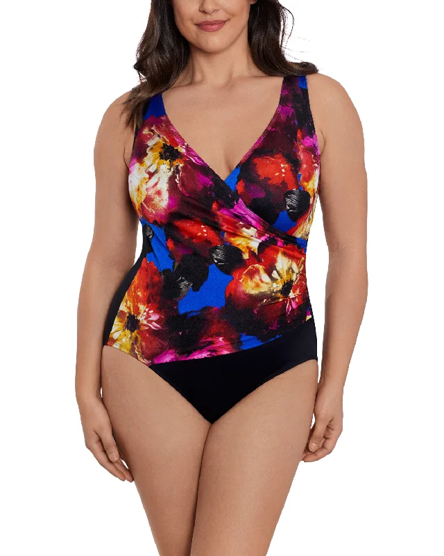Deal of the Week 2024 Longitude Les Fleurs Side Shirred Surplice Long Torso One Piece Swimsuit - L242413