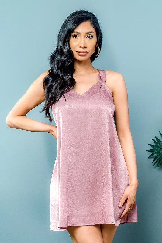 Mega Deal Sleeveless Tie Back Solid Mini Dress In Mauve (LD41975)