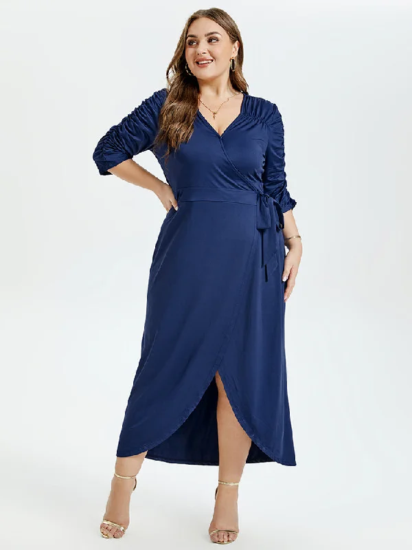 trendy wrap dressV-Neck Ruffle Tulip Hem Belted Party Maxi Dress