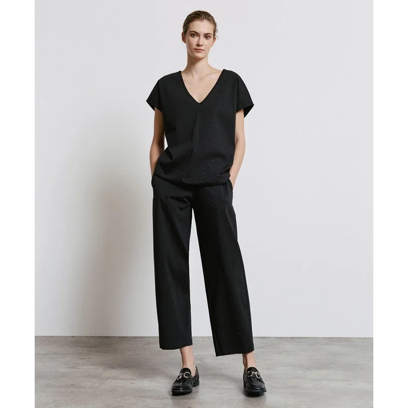 Today’s Special Access Fashion Black Rhinestone V Neck Rhinestone Top