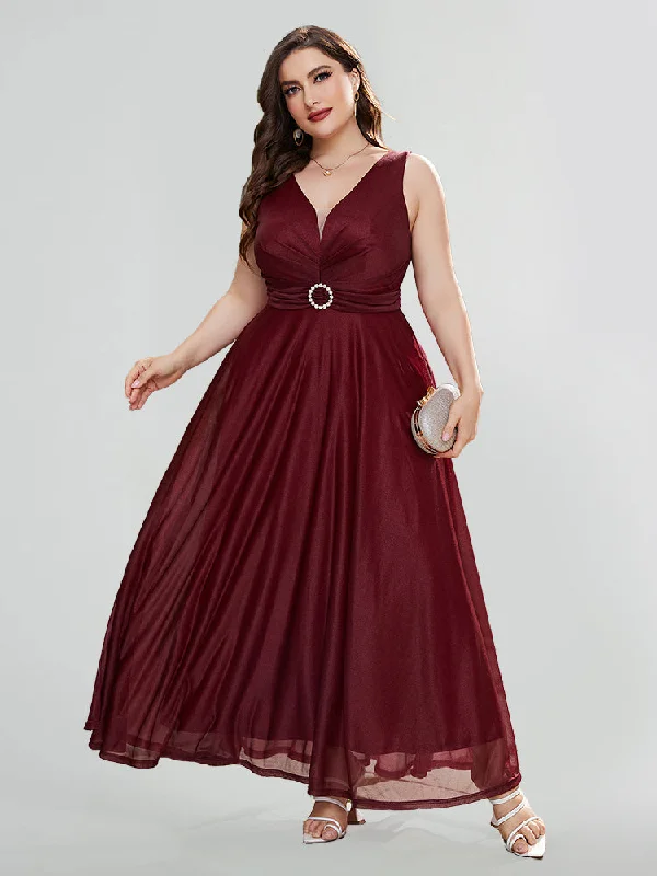 flowy evening dressRhinestone O-ring Plicated Detail Bridesmaid Dresses