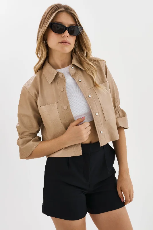 raincoatCAROLINA | Leather Ruffle Sleeve Jacket