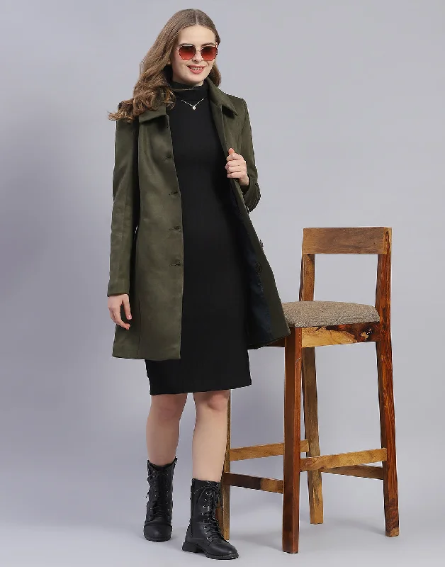 Closeout Sale Women Olive Solid Collar Full Sleeve Coat