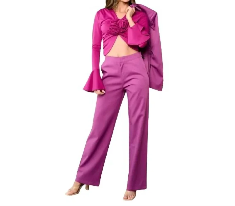 Price Drop Alert Top, Blazer And Pants 3 Piece Suit Set In Fuschia
