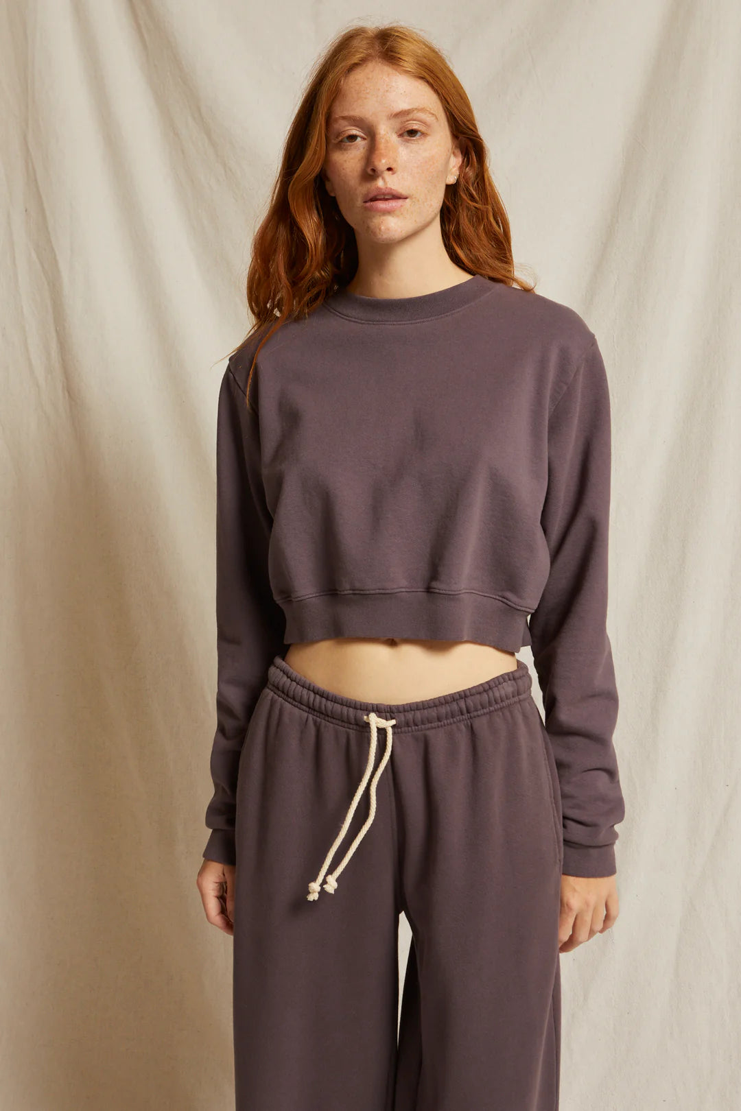 Super Savings perfect white tee Mandy Crop Crewneck Sweatshirt in Black Cherry