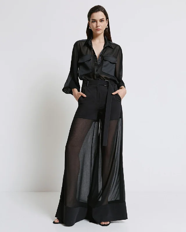 Price Cut Access Fashion Black Sheer Detail Trousers