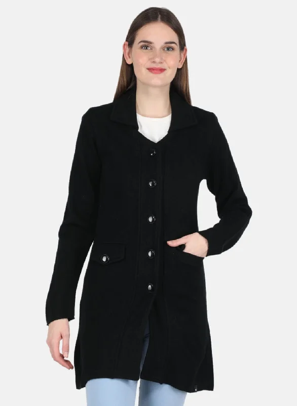 high-fashion coatWomen Black Self design Coat