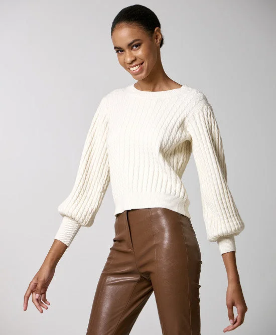 Members Only Access Fashion Cream Cable Knit Sweater