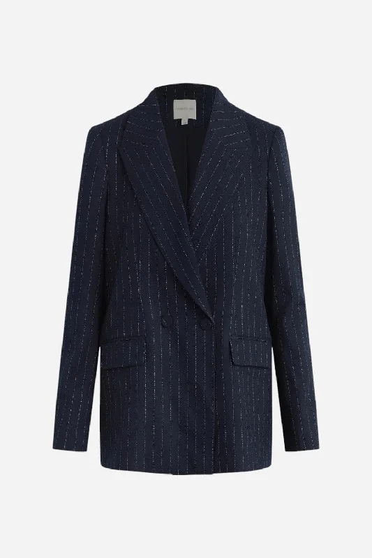 relaxed winter jacketFavorite Daughter The Suits You Blazer Navy Pinstripe