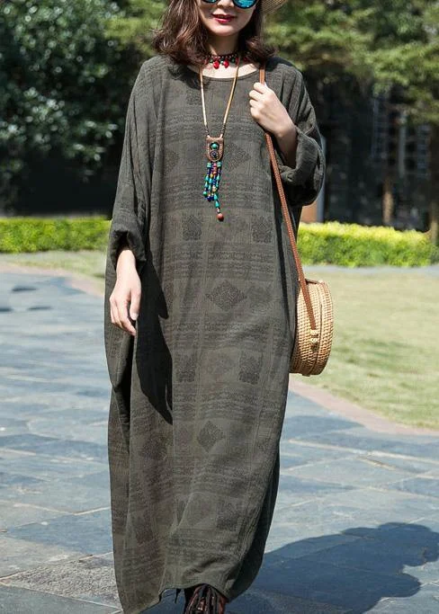 luxury dressFrench gray cotton clothes For Women o neck large hem Maxi spring Dresses