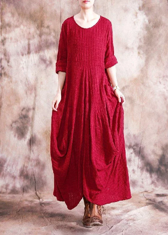 t-shirt dressOrganic asymmetric linen clothes For Women Fabrics red Dress fall