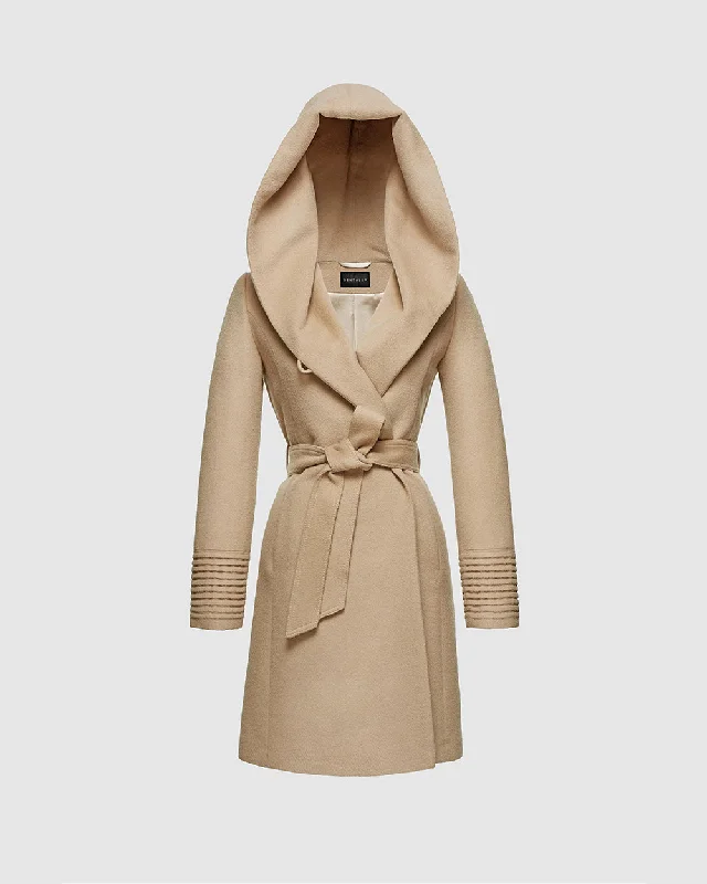 Stock Clearance Baby Alpaca Mid Length Hooded Wrap Coat
