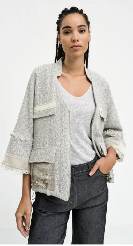 Members Only Access Fashion Silver Tweed Jacket With Sequin Detail