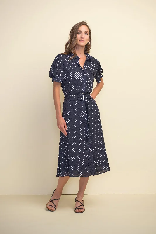 Closeout Joseph Ribkoff Puff Sleeve, Polka Dot, Midi Dress