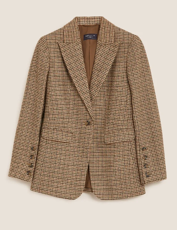 Super Deal Wool Tailored Dogtooth Blazer