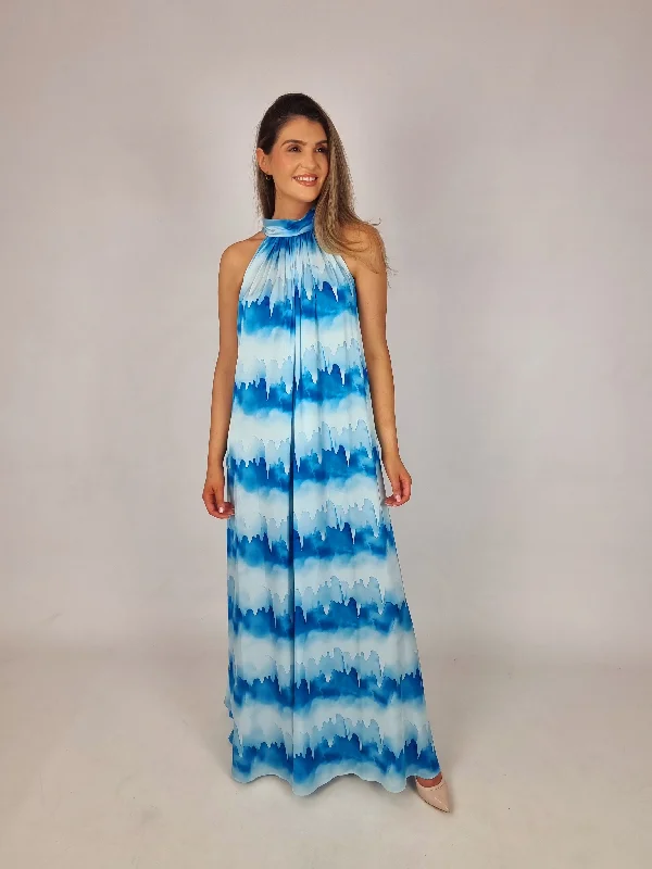 Major Savings Md'M Blue Tie Dye Halter Neck Dress