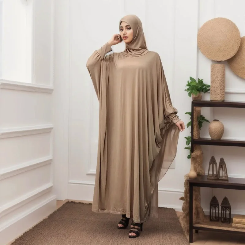 Savings Event JuliaFashion - Women Solid Color Headgear Bat Cardigan Robes Ramadan Muslim Muslim Clothes Long Sleeve Cardigan Maxi Dress