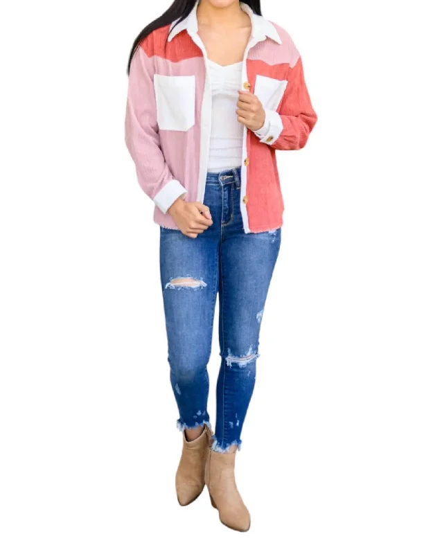 Mega Sale Draw You Color Blocked Shacket In Mauve