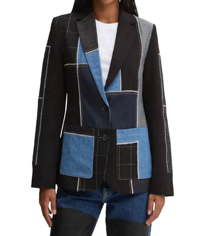 Major Savings Color Block Suit Jacket In Black/denim