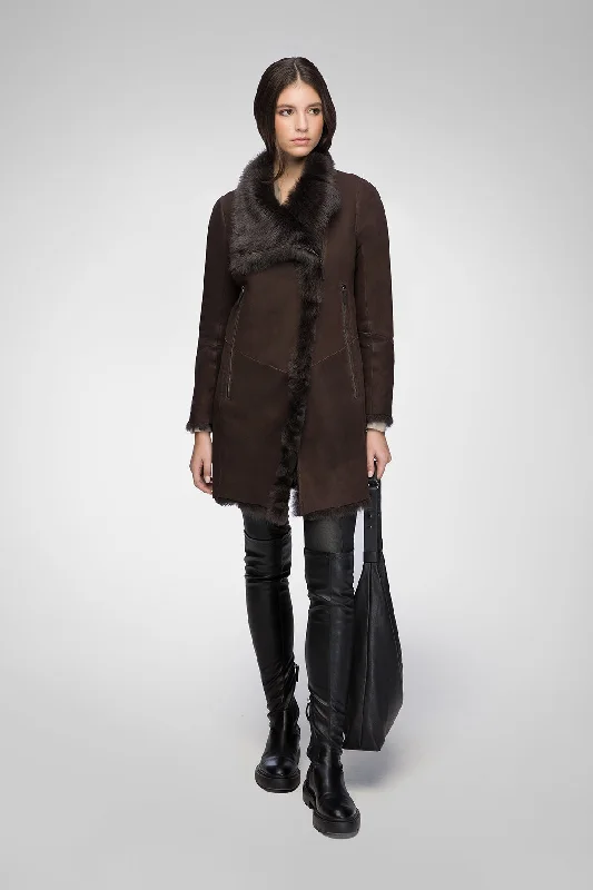 elegant coatElena - Chocolate Brown Shearling Coat