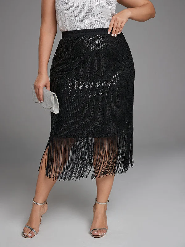 boho-chic dressHigh Waist Fringe Hem Sequin Skirt