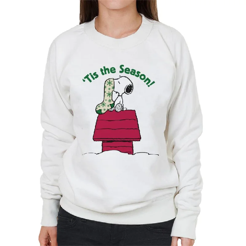 cool workout sweatshirtPeanuts Snoopy Tis The Season Festive Stocking Women's Sweatshirt