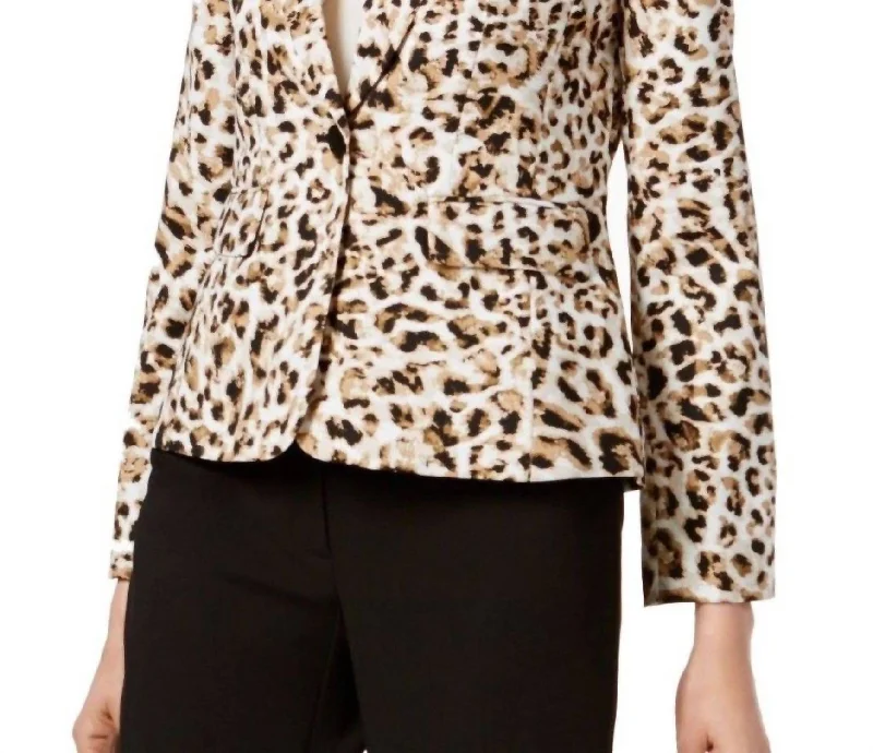Shop and Save Leopard Print Notched Suit Jacket In Browns