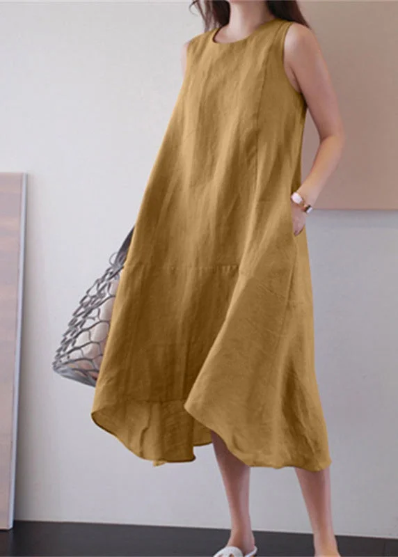 Price Buster Unique Yellow Patchwork Pockets Maxi Dress Sleeveless