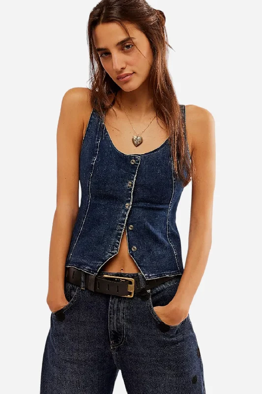 cold weather jacketFree People Kara Vest in Rugged Denim