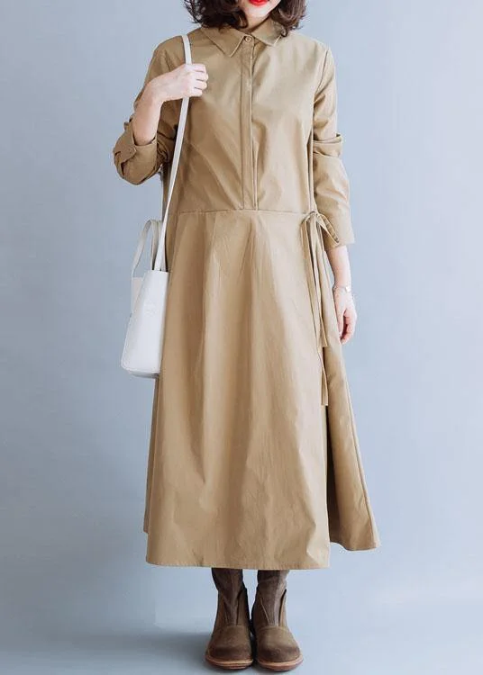 spaghetti strap dressFrench lapel tie waist fine tunic coat khaki coats fall