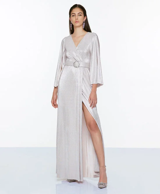 Now or Never Access Metallic Beige Dress