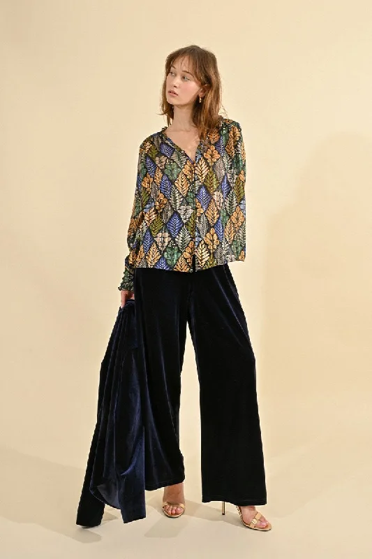 office dressMolly Bracken Flowing Navy Velvet Pants