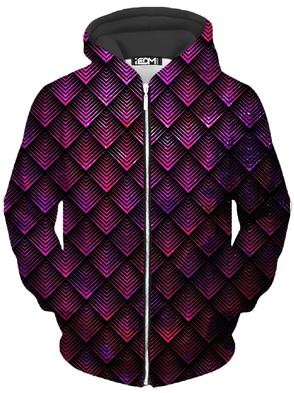 Galactic Dragon Scale Pink Unisex Zip-Up Hoodie