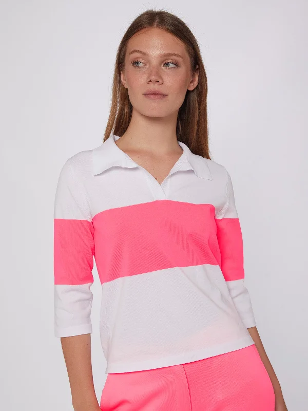 Limited Time Vilagallo Ecru & Neon Pink Polo Top
