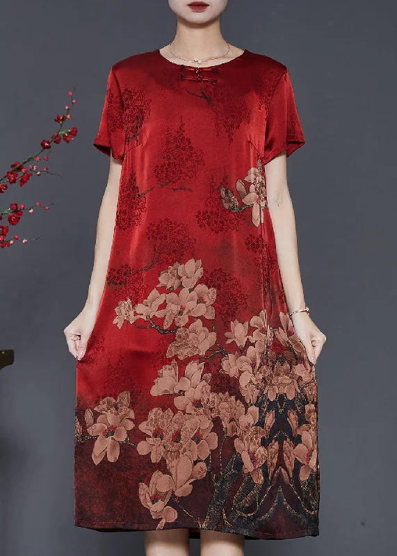 Big Discounts Women Mulberry Print Silk Oriental Dresses Summer