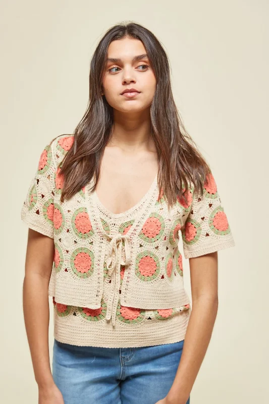 Clearance Items Md'M Crochet Peach Cardigan And Vest