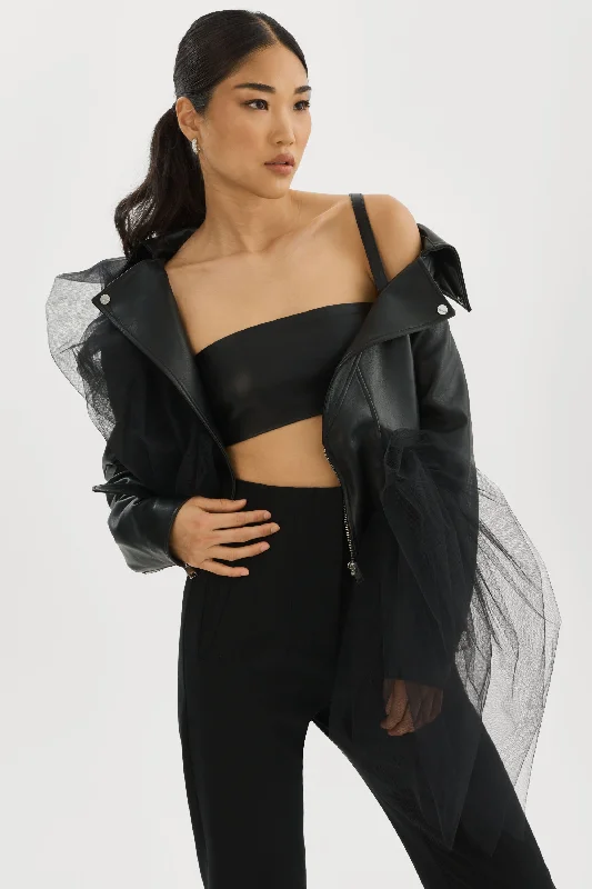 warm trench coatOBELIA | Tulle & Leather Biker Jacket