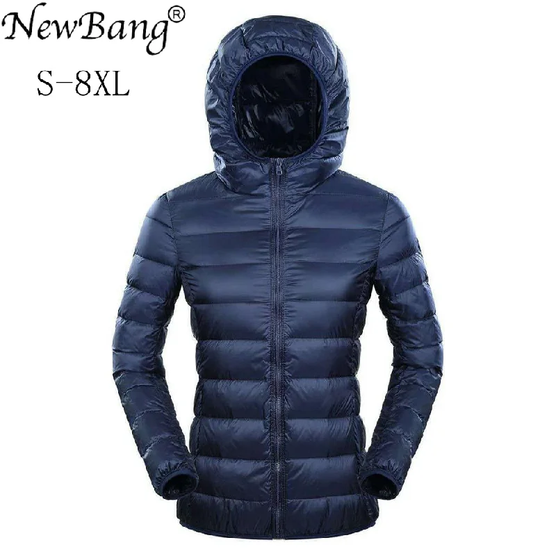 Quick Sale NewBang Brand 7XL 8XL Down Jacket Women Hooded Ultra Light Down Jacket Women Plus Feather Winter Thin Warm Windbreaker Coats