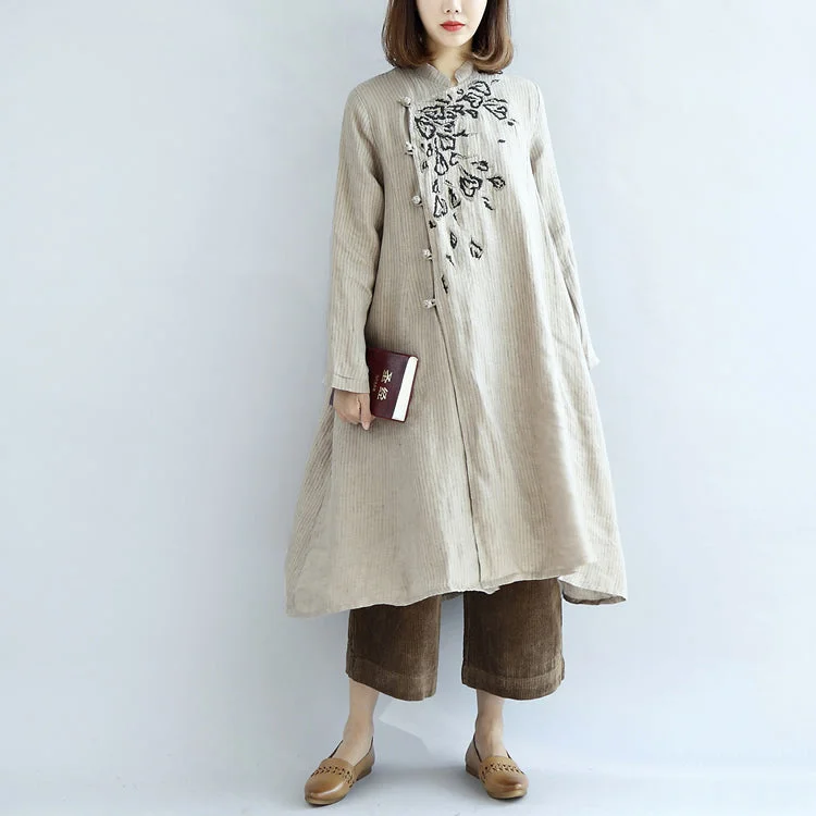 trendy bodycon dressNude embroidered linen dresses oversized caftans linen gown long dress