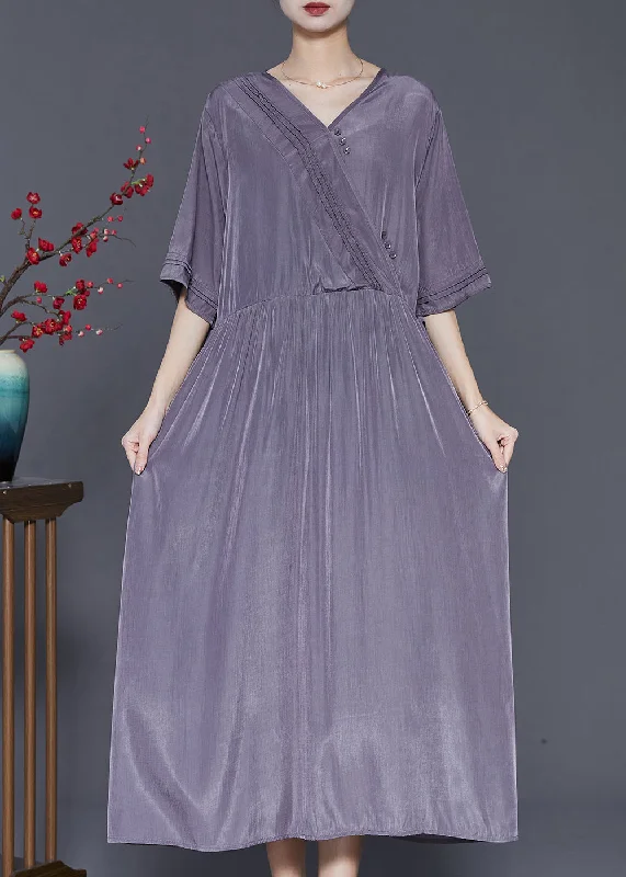 Epic Deals Modern Grey V Neck Patchwork Wrinkled Linen Dress Summer