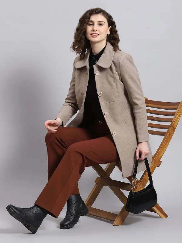 Reduced Prices Women Brown Solid Collar Full Sleeve Coat