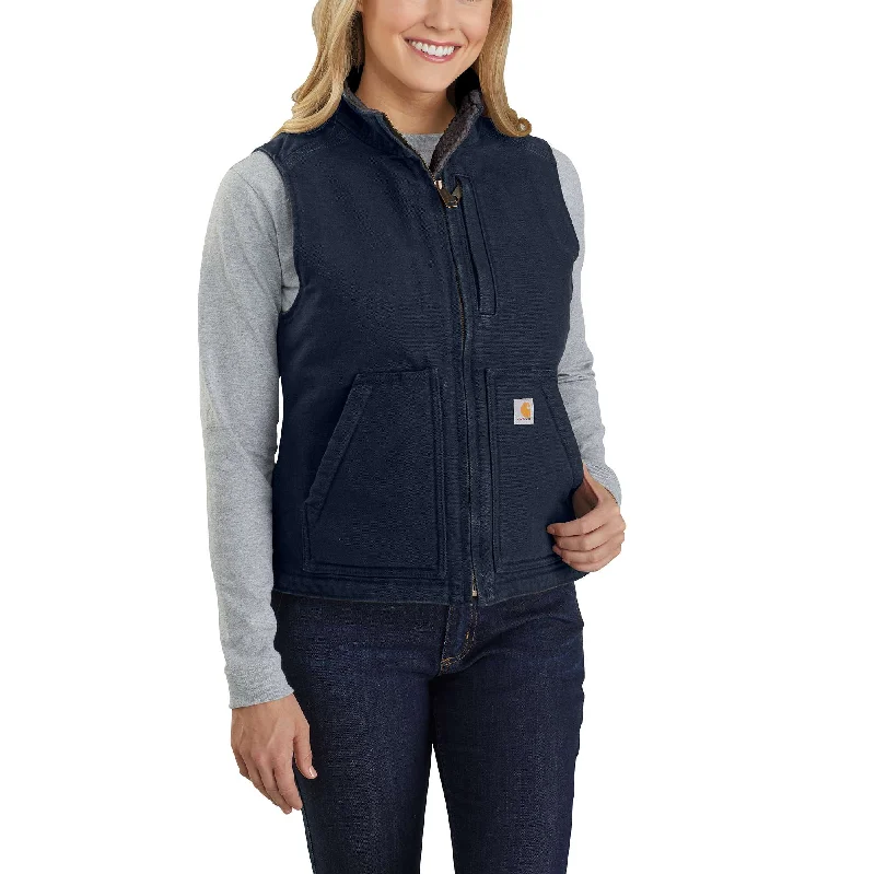Extra Savings Women's Relaxed Fit Washed Duck Sherpa Lined Mock Neck Vest