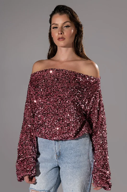Price Cut ENERGY OFF THE SHOULDER VELVET SEQUIN SWEATSHIRT